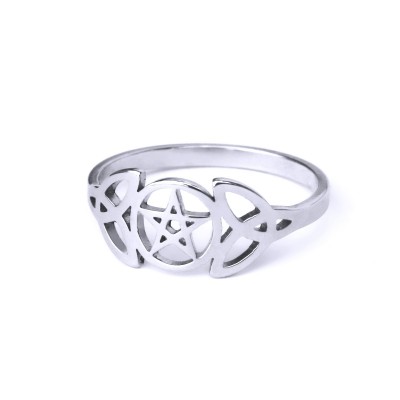 Ocelový prsten - Pentagram / Triquetra  (021)